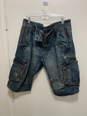 Armani Exchange Distressed Dark Blue Cargo Shorts